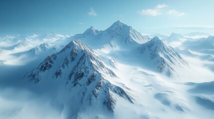 Snow-covered Mountain Range With Bright Blue Sky During Daytime. Generative AI