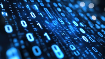 Abstract blue binary code flowing digitally.