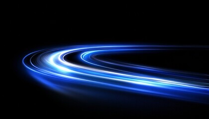 Fototapeta premium Dynamic Electric Blue Light Trails, Curved Road, Night Drive, Vector Art Illustration