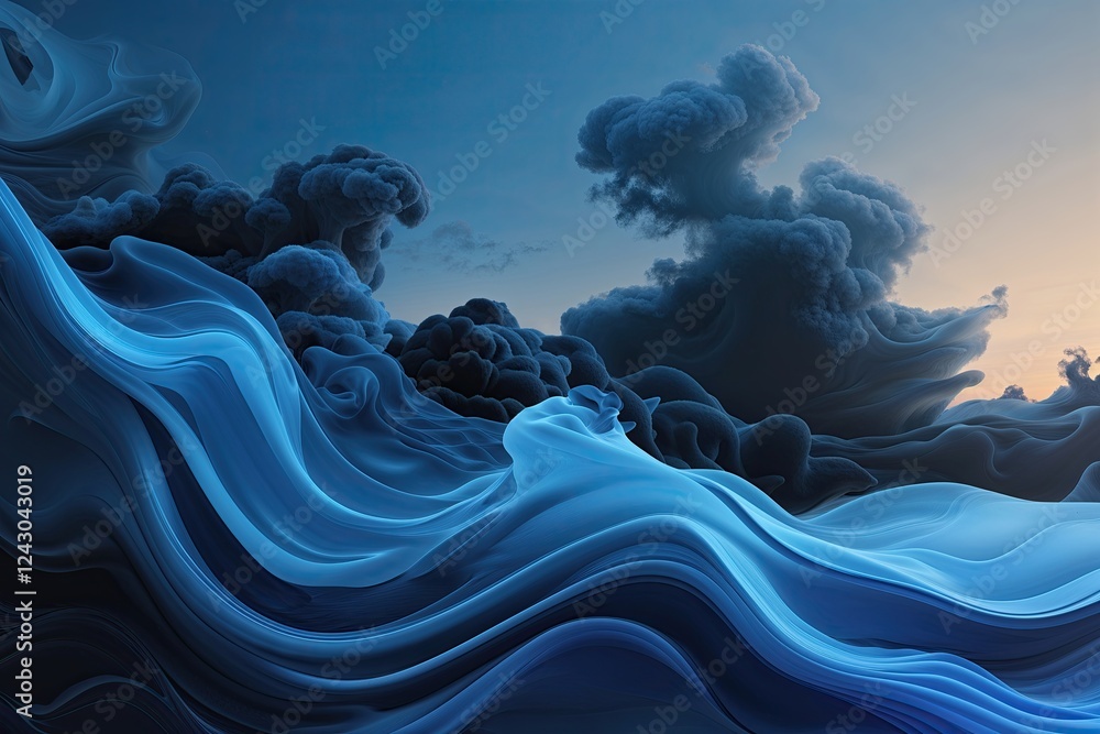 Poster sky blue and soot gradient with fluid motion and luminous textures