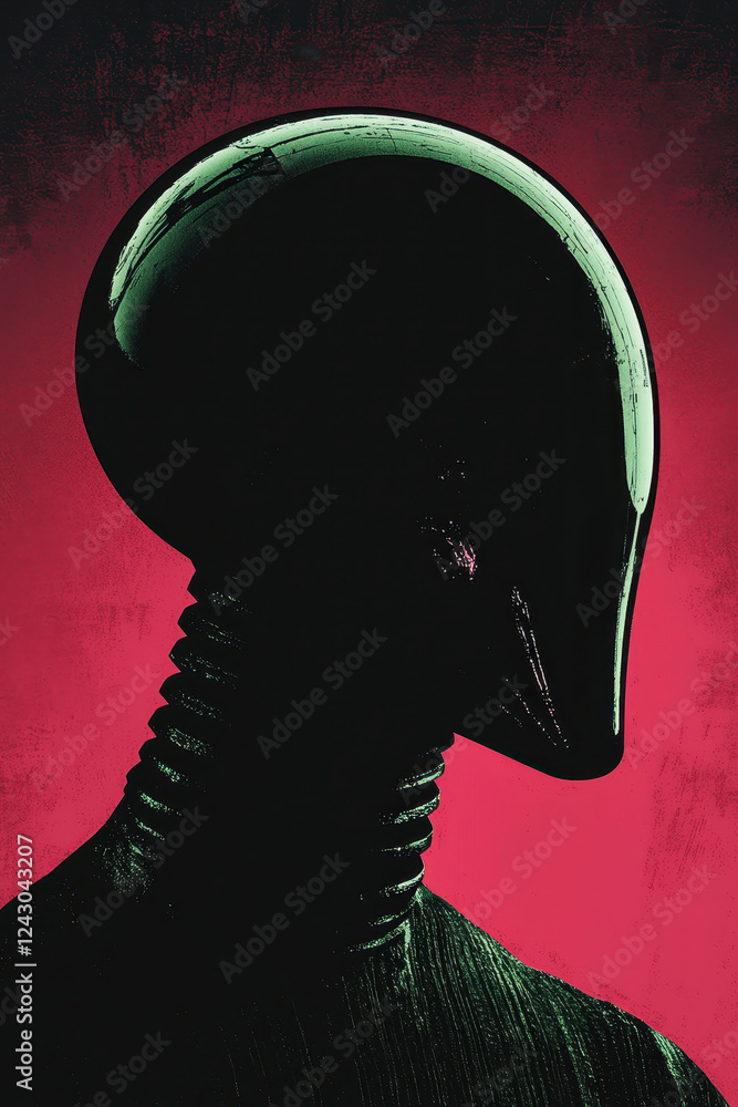 Poster Futuristic Robotic Silhouette: Exploring Abstract Cybernetic Design and Mysterious Artificial Innovations in Technology