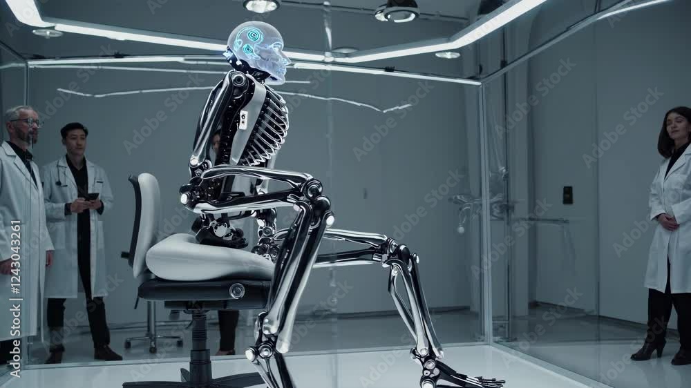 Poster innovative robotics research with humanoid skeleton model in laboratory setting