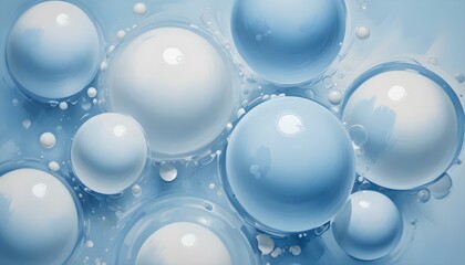 Suaves formas esféricas de color azul y blanco, que se asemejan a burbujas o bolas, llenan el marco sobre un fondo azul claro