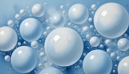 Suaves formas esféricas de color azul y blanco, que se asemejan a burbujas o bolas, llenan el marco sobre un fondo azul claro