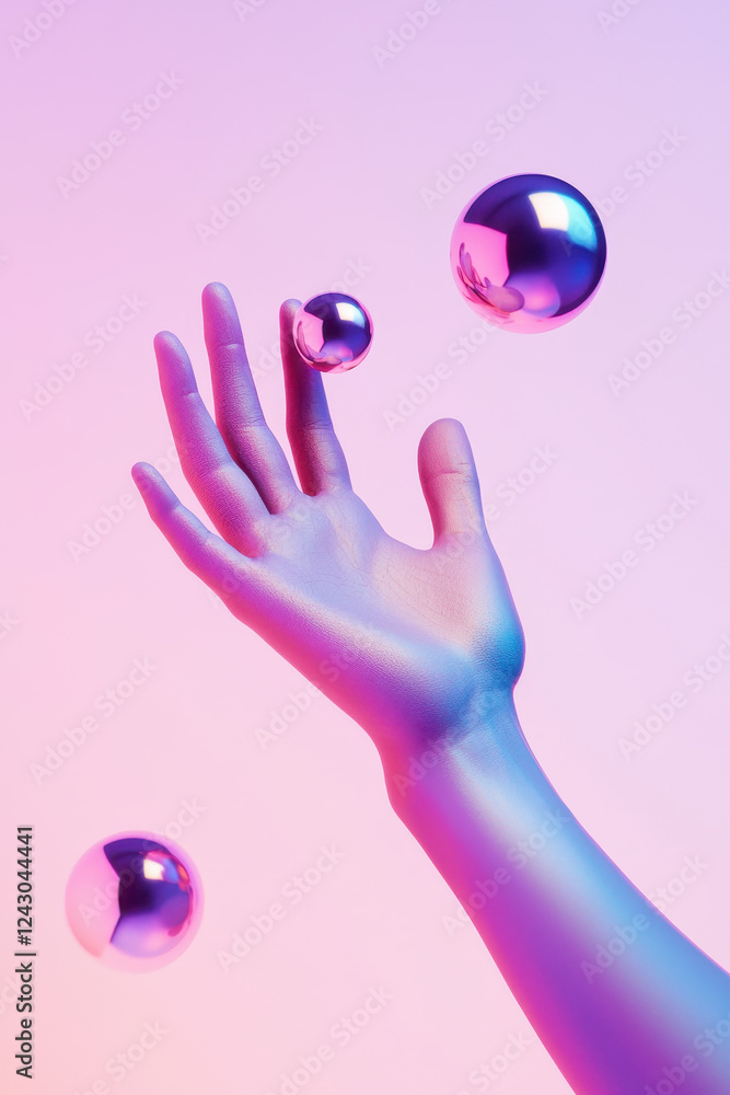 Aufkleber surreal abstract hand with reflective bubbles in pastel gradient - a dreamy visual exploration of st