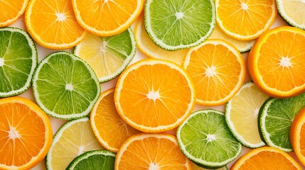 Vibrant Citrus Slices Background Orange, Lime and Lemon Fruit Texture