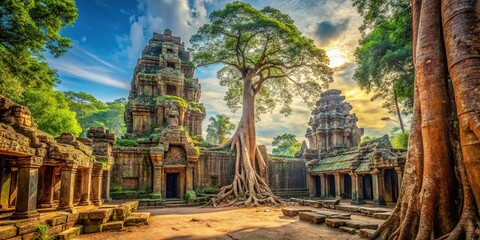 Obraz premium Impressive and Powerful Tall Trees in Preah Khan, Siem Reap, Cambodia