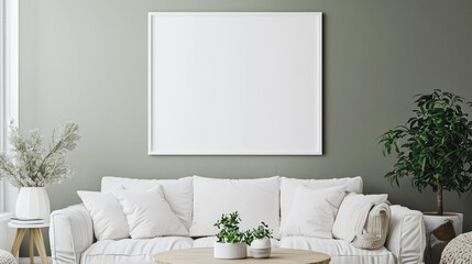 Modern Living Room Interior with White Sofa and Green Walls