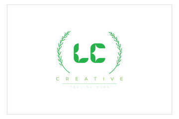 LC letters eco logo with leaf. Fresh nature and healthy leaf logo design.