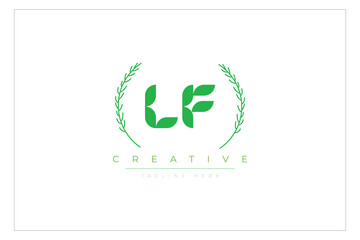 LF letters eco logo with leaf. Fresh nature and healthy leaf logo design.