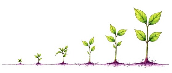 One Line Tree Growth Stages - Seed to Sapling