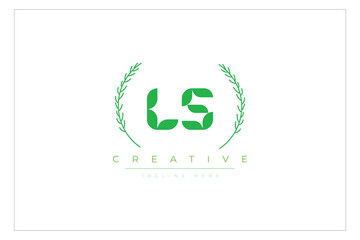 LS letters eco logo with leaf. Fresh nature and healthy leaf logo design.