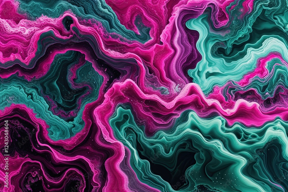 Poster vibrant fluid wave pattern in fuchsia teal and mint colors with dynamic textures