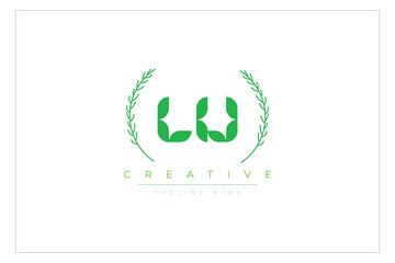LU letters eco logo with leaf. Fresh nature and healthy leaf logo design.