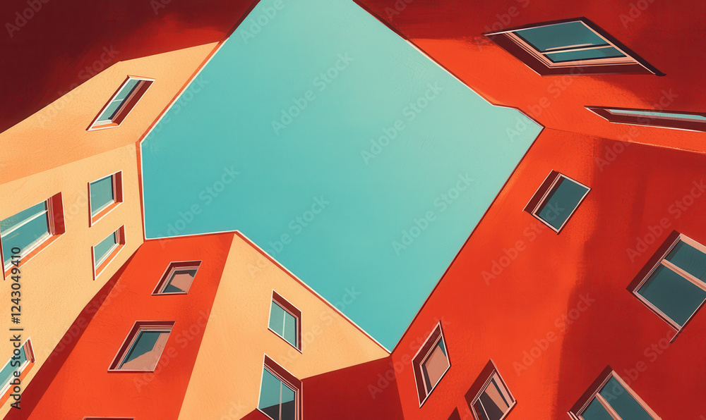 Aufkleber vibrant architectural design captured from below showcasing striking geometric patterns and angles a