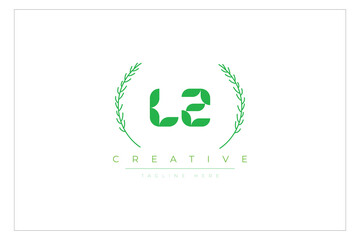 LZ letters eco logo with leaf. Fresh nature and healthy leaf logo design.