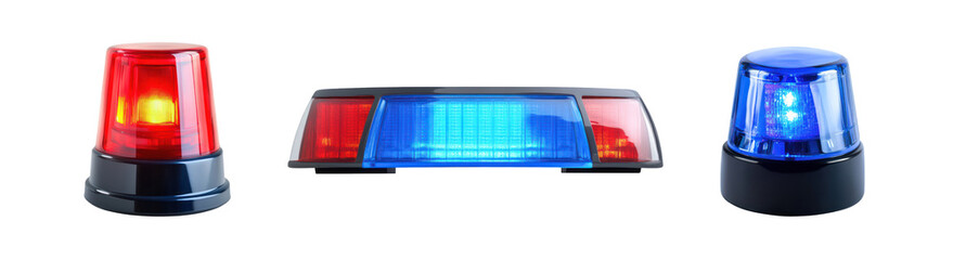 Police flashers siren set. Isolated on transparent background.