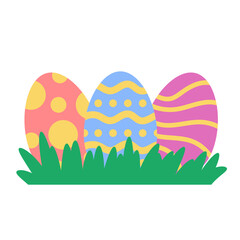 Colorful Easter Eggs in Grass