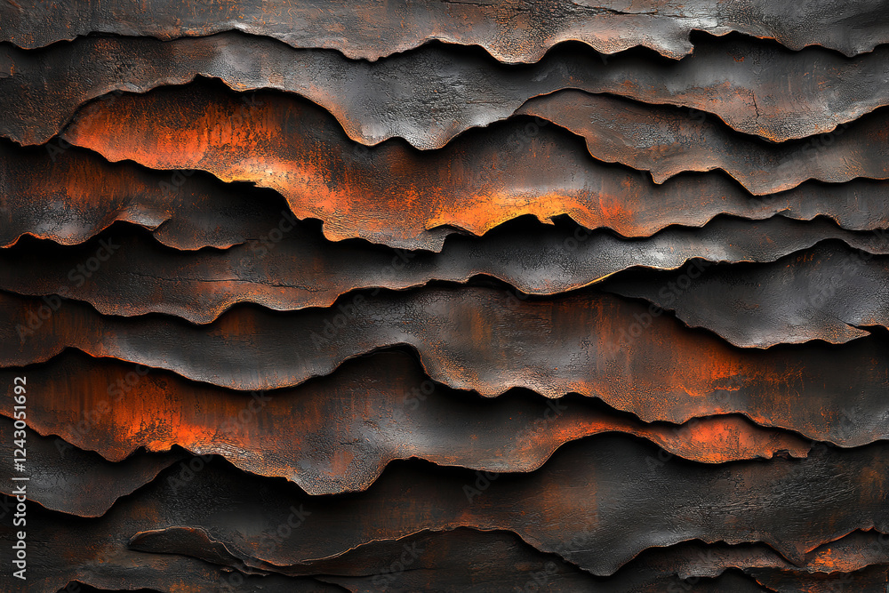 Poster this striking artwork features a series of undulating layers that interplay with rich hues of black 