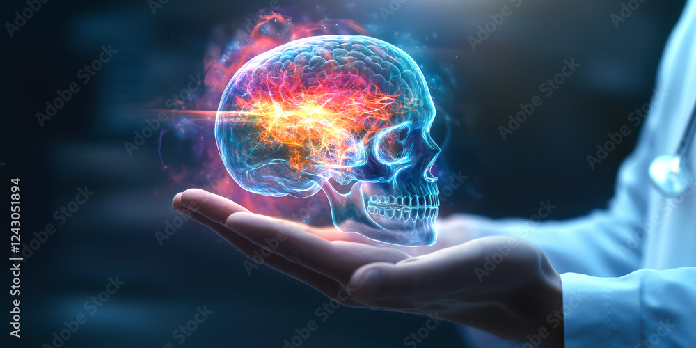 Poster this captivating image illustrates the complexity of the human brain, with vibrant energy emanating 