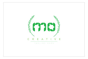 MO letters eco logo with leaf. Fresh nature and healthy leaf logo design.