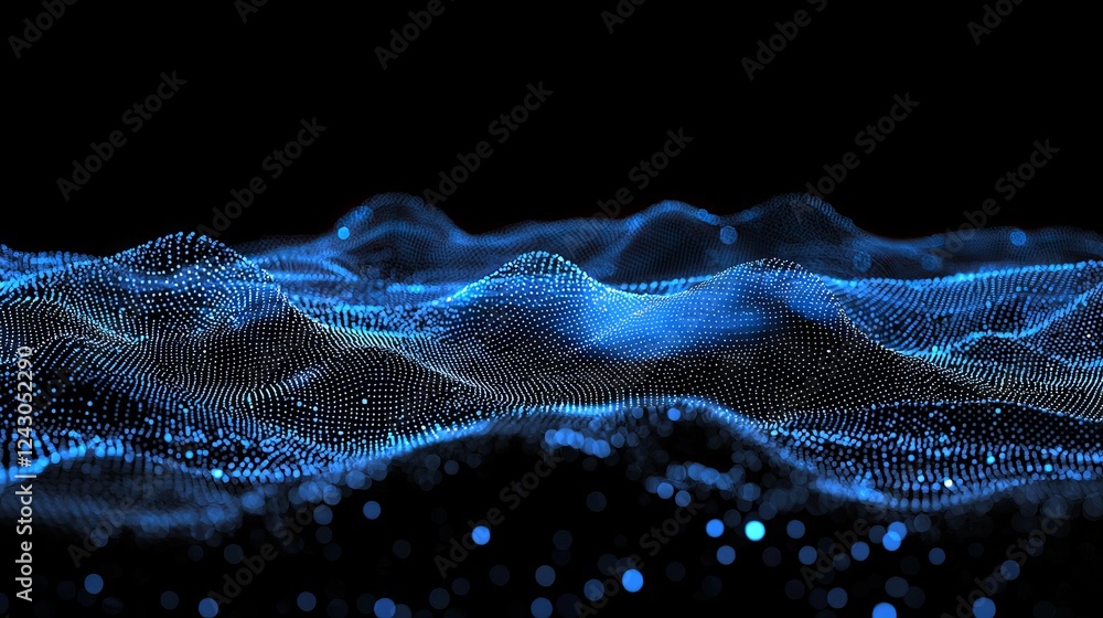 Poster a lively web of interconnected dots and lines on a vivid blue background, representing technology an