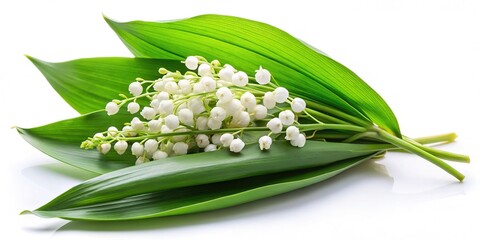 Obraz premium Twigs of Lily of the Valley Isolated on White Background