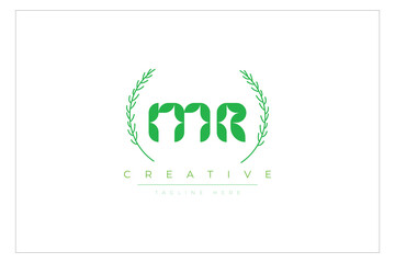 MR letters eco logo with leaf. Fresh nature and healthy leaf logo design.