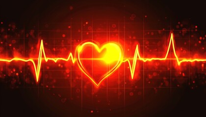 Dynamic Heart Monitor With Red Line Tracing Heartbeat, Detailed Grid and Intense Yellow Light