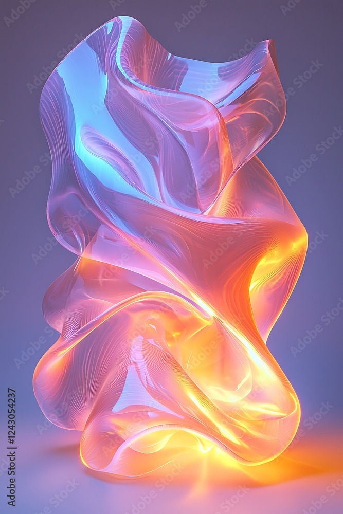 Aufkleber translucent sheets of material curving dynamically, forming a flowing abstract shape, captured in a 
