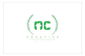 NC letters eco logo with leaf. Fresh nature and healthy leaf logo design.