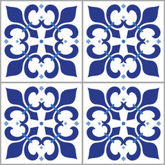 Portuguese and Spanish inspired Azulejo wallpaper tiles - vector seamless pattern
