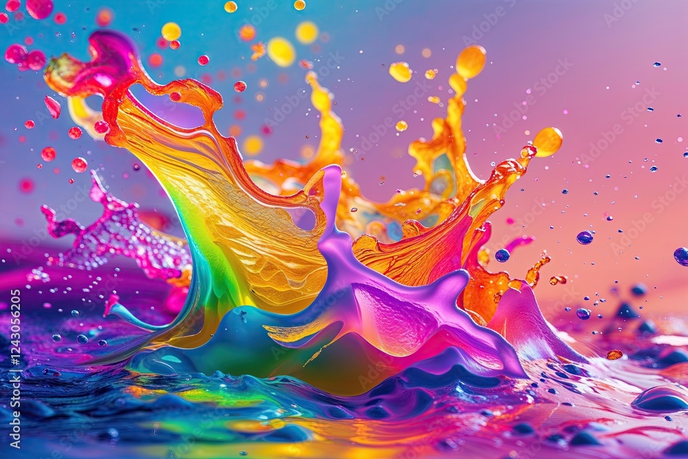 Poster vibrant colorful gradient overlay with lively texture and fun cutout splash effect