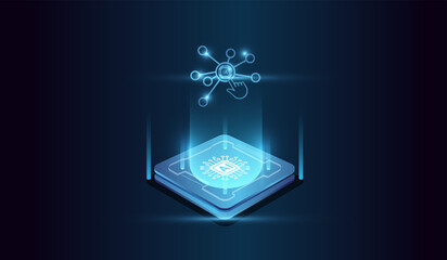 The Artificial Intelligence Technological Digital Brain Concepts, Isometric Vector banner for AI, AI learning machine, ai icon, Computer microchip for digital vector illustration.