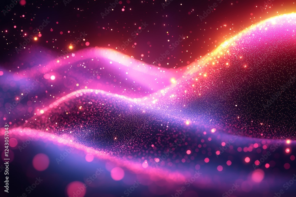 Poster background design with abstract wavy particles and moving dots, well-suited for hi-tech and big data
