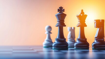 Chess Pieces on a Board in Warm Lighting