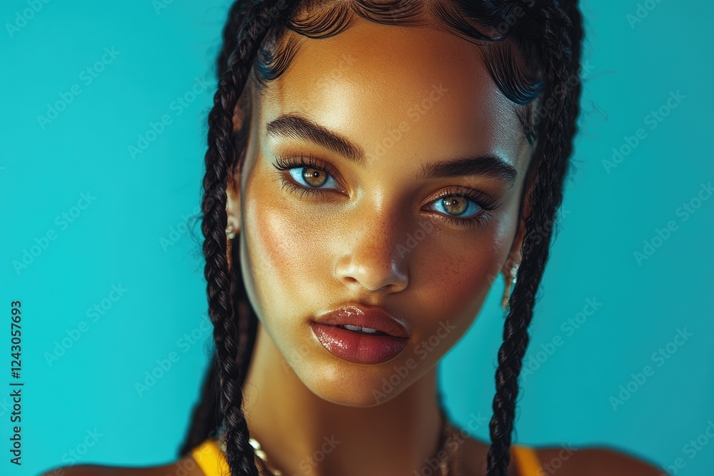 Poster Captivating portrait of a young woman with braids