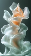 An elegant sculpture with flowing waves, featuring soft hues of orange and pale green, creating a serene and modern artistic expression.