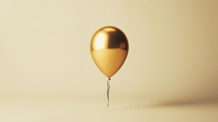 Obraz premium A golden balloon gently floating in a neutral beige background, minimal and modern, perfect for luxury branding and promotions.