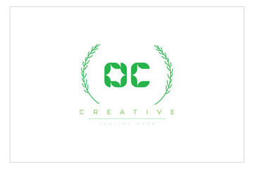 OC letters eco logo with leaf. Fresh nature and healthy leaf logo design.