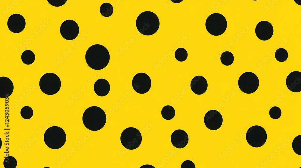 Poster polka dot pattern, alternating black and yellow dots on a minimal background, versatile for design a