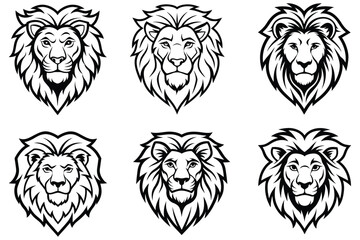 lion head mascot logo vector line illustration