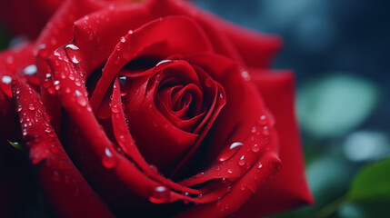  closeup of red rose  with  water droplet
