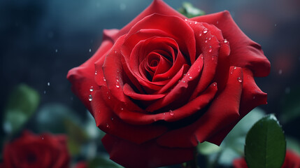  elegant red rose with water droplets