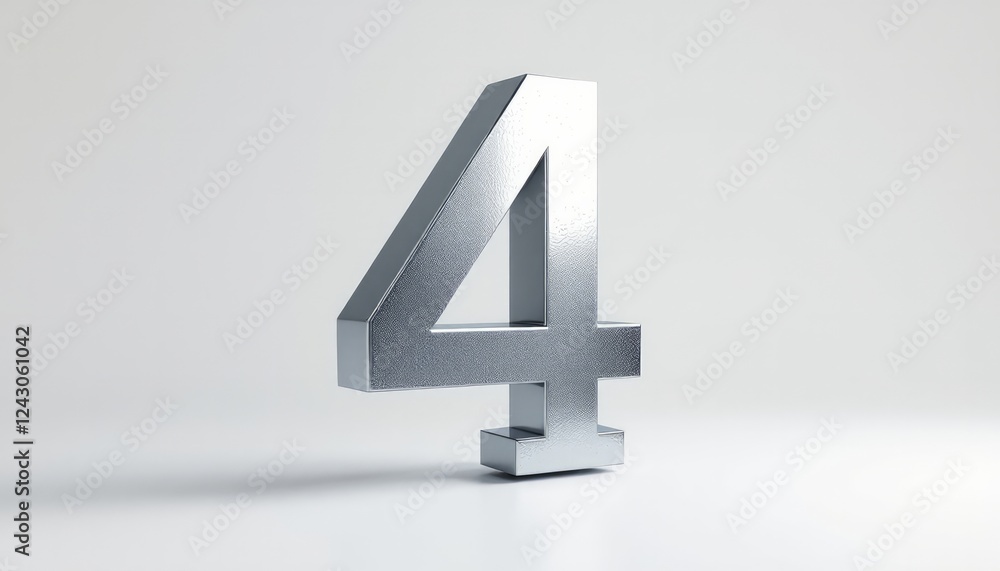 Poster three dimensional metallic number four rendered in studio setting against white background