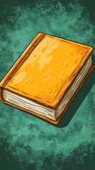 An illustrated, bright orange book sits against a textured teal background, exuding a sense of creativity and inspiration. Ideal for educational themes or reading concepts.