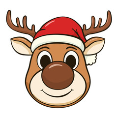 Smiling reindeer in a red hat. Cartoon illustration