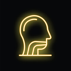 Yellow neon sign of a human head representing an ent doctor, on a black background