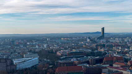 Panorama of the city of Wroclaw, central part. View from drone