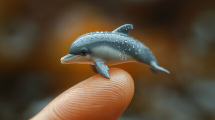 Fototapeta premium Tiny Dolphin Figurine Balanced on a Fingertip